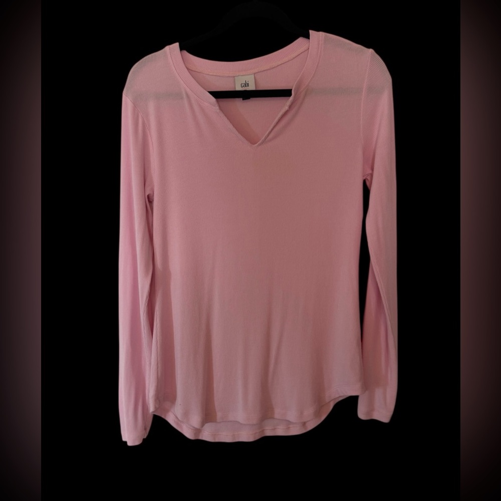 CAbi Soft Pink Long Sleeve Ribbed V-Neck Top, XS but can fit larger.